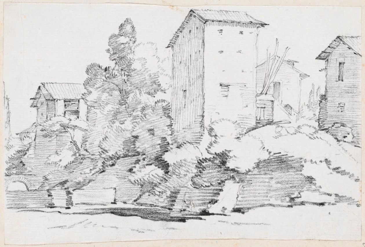 Edifici agricoli italiani vicino a un ruscello - National Gallery of Art